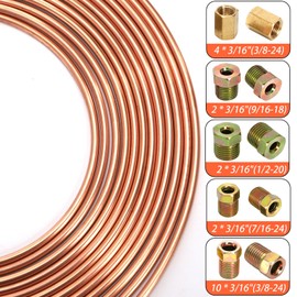 Fasmov 25 ft 3/16" Copper Coated Brake Line Kit, Brake Line Flaring Tool Kit (Includes 16 Fittings and 4 Unions Brake Line Fittings) + Double & Single Flaring Tool Kit