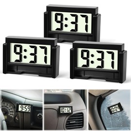 Betus Car Dashboard Digital Clock - Vehicle Adhesive Clock with Jumbo LCD Time & Day Display - Mini Automotive Stick On Watch for Car Truck Dashboard & Air Vent (Black Pack of 3)