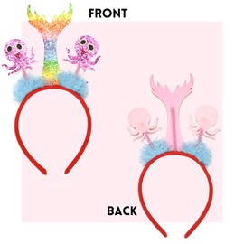 Needzo Glittery Rainbow Mermaid Tail and Octopus Headbands, Tropical Hair Accessories for Costume Party, One Size Fits Most (Pack of 10)