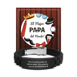 VGWON Pulsera para Papá, Regalo para el Día del Padre, Pulsera de Silicona Negra de Acero Inoxidable con Grabado Láser para Papá, Regalo de Cumpleaños y Navidad para Papá, Stainless Steel