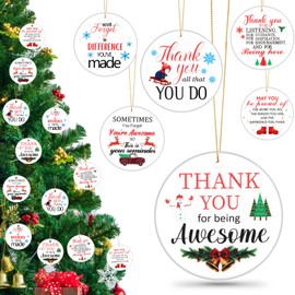 Barydat 24 Pcs Christmas Ceramic Ornaments Thank You Gifts Inspirational Coworkers Employee Appreciation Team Gift Thanksgiving Day Hanging Round Hanging Plaque with Rope