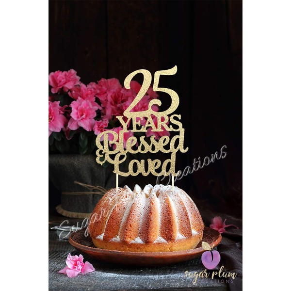 Decoración para tarta de 25 años con texto en inglés"Blessed