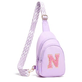 I IHAYNER Birthday Gifts for 3 4 5 6 7 8 9 10 11 12 13 Year Old Girls Small Initial Sling Bag for Travel Cute Crossbody Bag (Purple-N