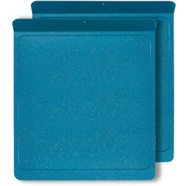 casaWare 2pc Large Flat Baking Cookie Sheet, 12.5 x 14-inch with a 1.5-inch Handle, Ceramic Non-Stick Coating (Blue Granite)
