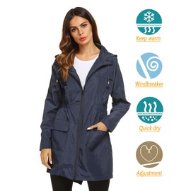 LOMON Womens Lightweight Packable Outdoor RainCoat Windproof Hoodies Trench Rain Jacket