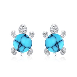 Turtle Earrings, 925 Sterling Silver, Turtle Stud Earrings, Hypoallergenic Earrings, Animal Jewellery, Birthday Gift for Children, Women, Girls, Sterling Silver, Turquoise