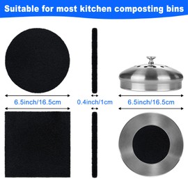 CODOHI 16 Pack Compost Bin Filters Charcoal, Compost Bin Filters for Kitchen Pail Composter, Activated Carbon 8 Round 8 Square Fits Gallon Bucket Countertop Bins, Both 6.5”, Extra Thick (1cm)