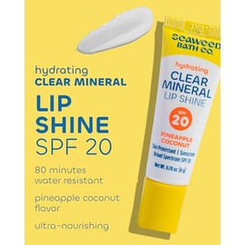 Seaweed Bath Co. Brillo labial mineral transparente hidratante – Protector solar SPF 20 Bálsamo labial de óxido de zinc – Cuidado nutritivo para hidra