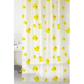 KAV PEVA Kids Yellow Duck Shower Curtain with 12 Hooks Waterproof and Durable 180 x 180 cm - Bright and Cheerful Design for Power Showers Perfect for Children's Bathroom Pack of 2