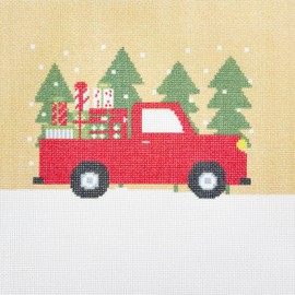 Howie's Needlepoint Needlepoint Canvas, 18CT Embroidery Stamped Patterns for Beginners or Advance, Christmas Patterns Printed Canvas(Christmas - Car in The Winter,8.2x9.5in)