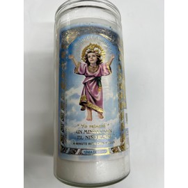 The Divine Child Jesus (El Nino Divino) Scented White 14 Day Candle in Glass