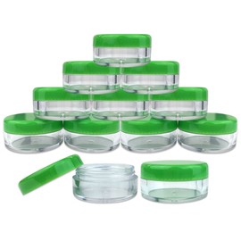 Beauticom (Quantity: 100 Pieces) 5G/5ML Round Clear Jars with GREEN Lids for Scrubs, Oils, Toner, Salves, Creams, Lotions, Makeup Samples, Lip Balms