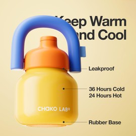 CHAKO LAB Water Bottle with Straw and Carry Handle | Wide Mouth vacuum insulated stainless steel Bottles | Reusable, leak-proof and BPA-free | 33oz(Yellow and blue)