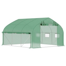 Walk-In High Tunnel Greenhouse with PVC and Metal Frame 11.5 Ft Mesh Door and Windows for Garden UseColor: default Color