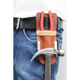 USA Pro Tools Leather Plier Holder and Hammer Holder | Holder for Tool Belt, Steel Loop Hammer Holder (Brown)