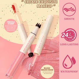 Freckle Blush Pen 2-in-1 Liquid Freckle Stamp & Blush Pen, Waterproof Cream Blusher for Natural Effortless Sun-Kissed Look, Quick Dry Long Lasting Natural Faux Freckle Makeup