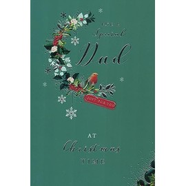 Special dad christmas card. Traditional festive xmas robin design. 9 x 6 inches. OE.
