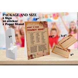 What's Your Cowboy Name Game (1 Cowboy Theme Sign and 30 Name Tag Stickers), Cowboy Game Party Decoration, Birthday Game for Kids, Family Game-15