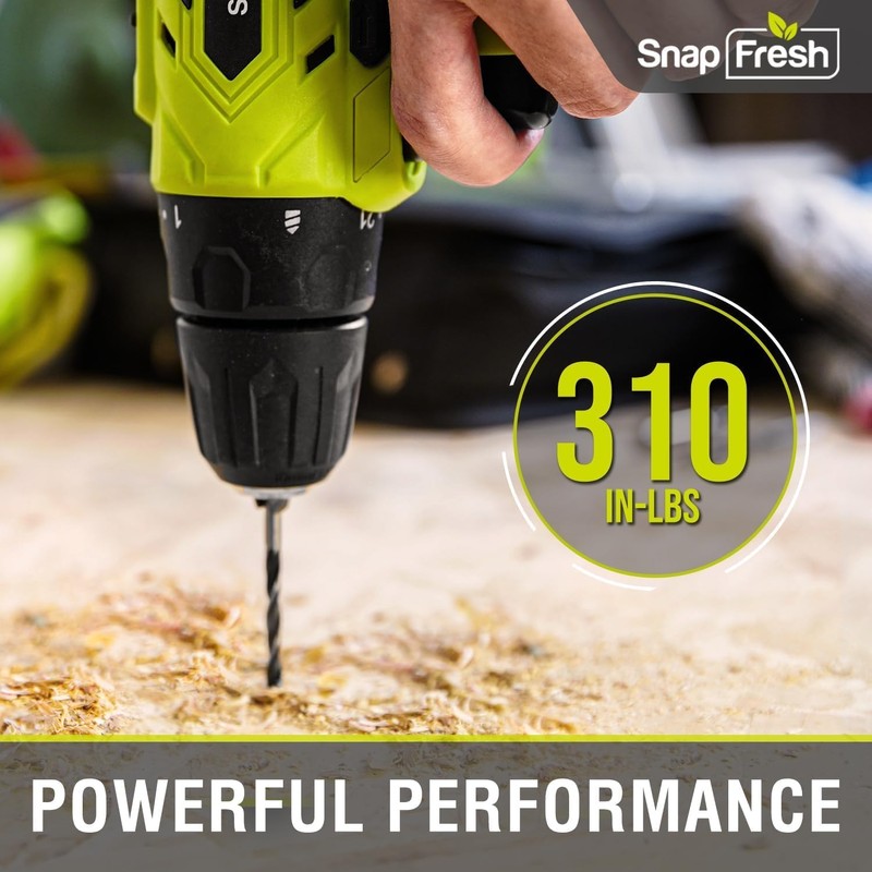 SnapFresh SnapFresh 20V Cordless Drill Set, 3/8" Power Drill with