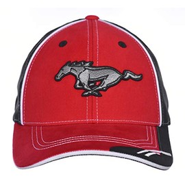 Checkered Flag Men's Ford Mustang Logo Cap Adjustable Red & Black Hat