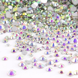 2880Pcs Flatback Rhinestones Set,2mm-5mm 3D Nail Charms 5 Sizes Clear Glass Round Gems Crystals for Nail Art Design and DIY Crafts Clothes Shoes Bags (Clean AB)