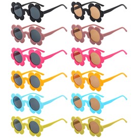 Matcheck 12 Pack Womens Round Flower Sunglasses Bulk 5.7" Adults Cute Flower Glasses Summer Outdoor Beach Pool Party Eyewear