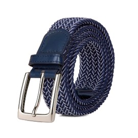 Woodland Leathers Elastic Braided Belt, Unisex Men Women Casual Stretch Woven Belt (Multi Navy, Medium-Large)