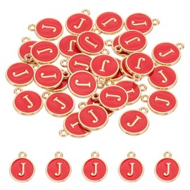 PATIKIL Letter Charm, 30 Pcs Capital Initial Alphabet J Letter Charm Double Sided Pendant Pendants for Bracelet DIY Jewelry Making Necklace, Red