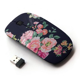 KawaiiMouse [ Optical 2.4G Wireless Mouse ] Rose Black Vignette Rustic Floral Textile