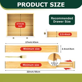 Lzerking Kitchen Drawer Dividers 6 Pack, 17-22" Adjustable Bamboo Drawer Organizers Large, Spring Loaded, Expandable Utensil Organizer, Works in Kitchen, Dresser, Closet, Bathroom, Bedroom