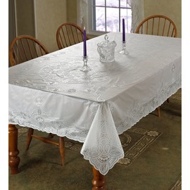 Violet Linen Vinyl Lace Betenburg Design Tablecloth White 60" by 90" Oblong/Rectangle