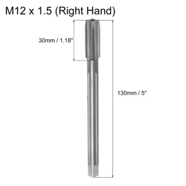 uxcell Metric Thread Tap M12 x 1.5 H2 130mm Extra Long Straight Flute Screw Thread Milling Machine Taps Threading Tapping Repair Tool