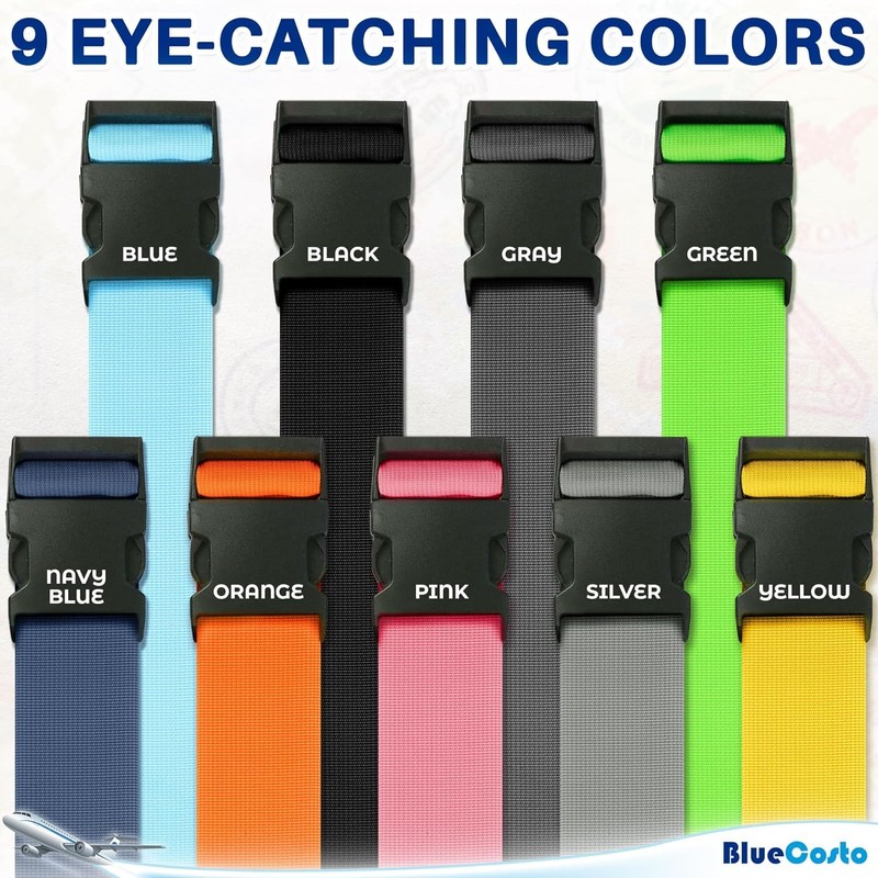 BlueCosto Luggage Straps for Suitcase - Silver, 6.5 ft x