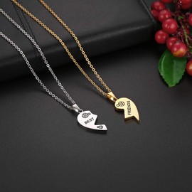 Flongo BFF Necklace for 2 Magnetic Friendship Necklaces Best Friends Gifts Stainless Steel Necklace Heart Puzzle Black Silver Gold with Engraving Best Friends Cheap Gift for Girlfriend Daughter Girls,