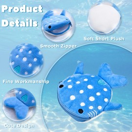 WisePoint Shark-Shape Coin Purse, 2PCS Plush Coin Pouch Cute Coin Holder for Women, Portable Small Change Purse with Embroidery and Zipper for Shopping, Travel, Dating (Blue)