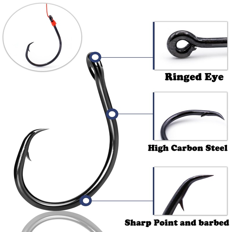9KM DWLIFE Circle Hooks Inline,Fishing Hooks Barbed Saltwater 25Pcs Black/Closed