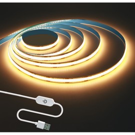 Tesfish LED Strip Light 5 V USB COB Strip 2 m Warm White 3000 K 640 LEDs Neon Light Flexible LED Light Strip with Touch Stepless Dimmable for Party, Counter, Shelf, Home Decor