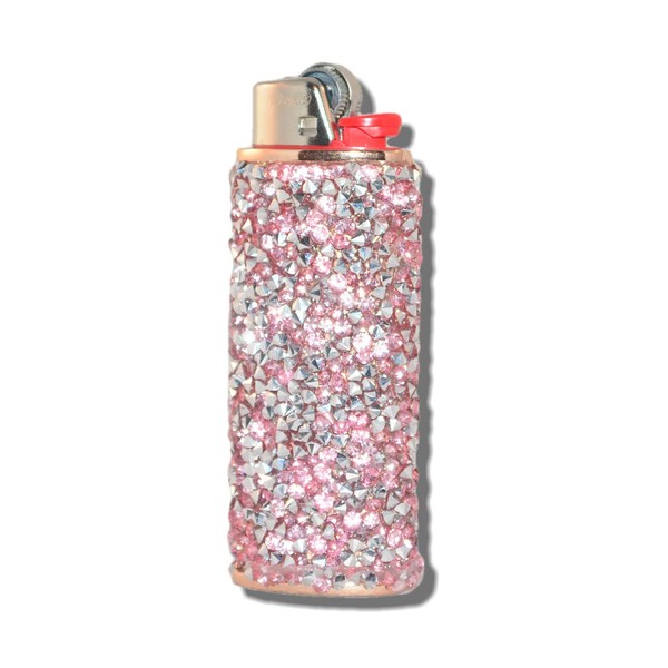 Rose-Gold Lighter Cover Sleeve with Pink Stones and Silver Flake Glitz LS9
