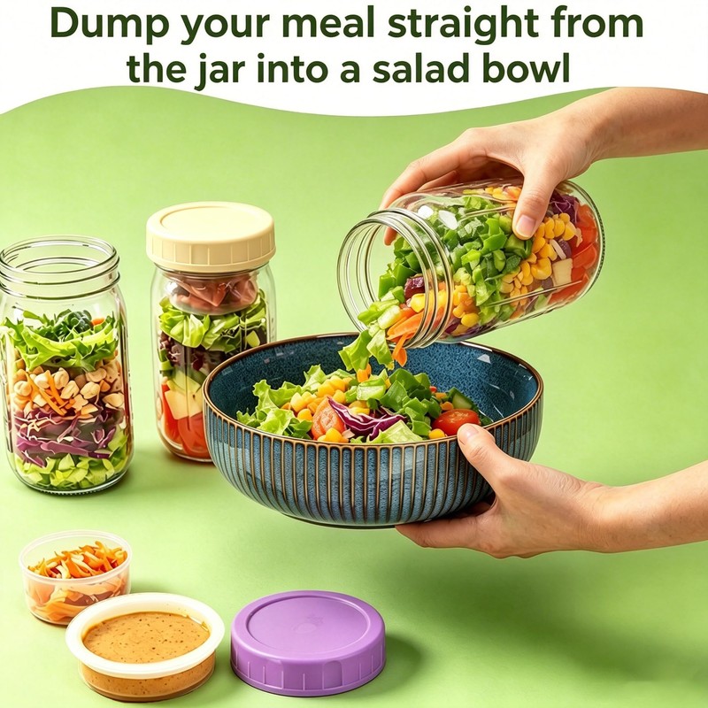 4 Pack 32oz Glass Salad Jars with 4 Lids,1 Cleaning
