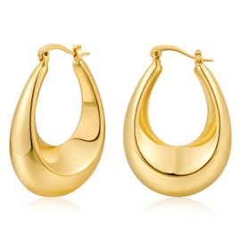 TOVABA Gold Chunky Geometric Hoop Earrings for Women 14k Gold Trendy Hoop Huggie Earrings Chunky Statement Lightweight Hoop Earrings Hypoallergenic Hoop Earrings Jewelry for Women Trendy
