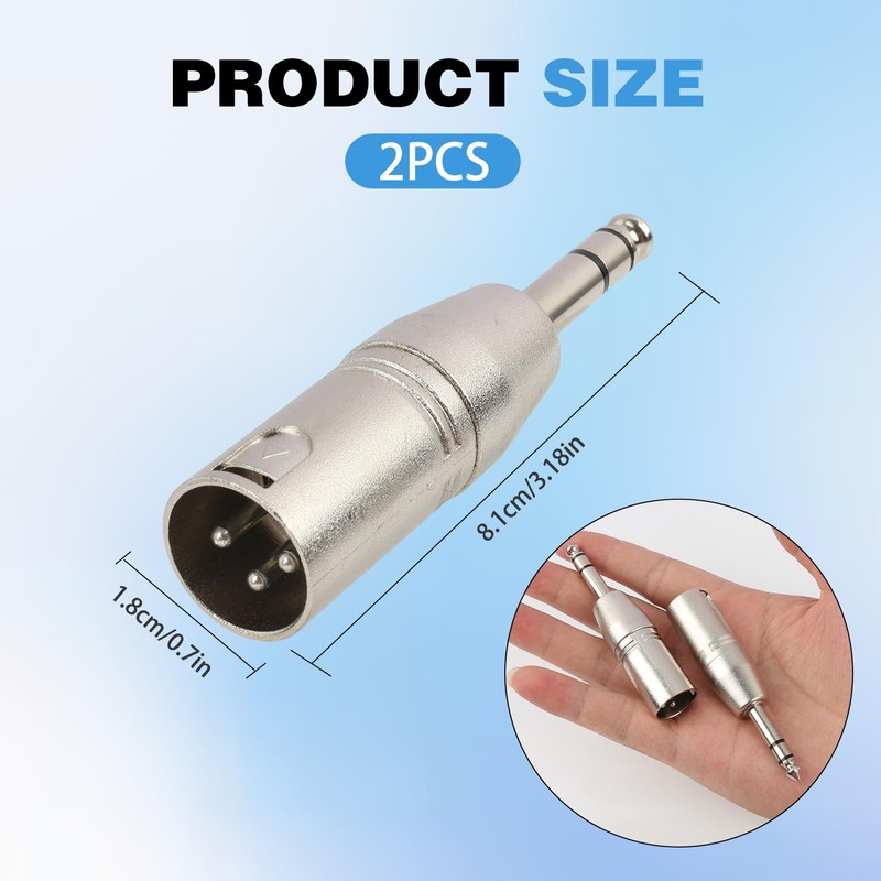 GodtKowty 2-Pack Jack to XLR Adapter, 6.35mm to Adapter, Durable