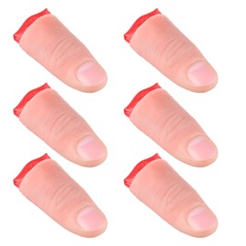 Pack of 6 Magic Thumb Trick Magic Thumb Tip Soft Plastic Fingers Fake Fingers Stages Magic Prop Prank Toy Tricks and 6 Pieces Red Training Cloth for Magic Items Party