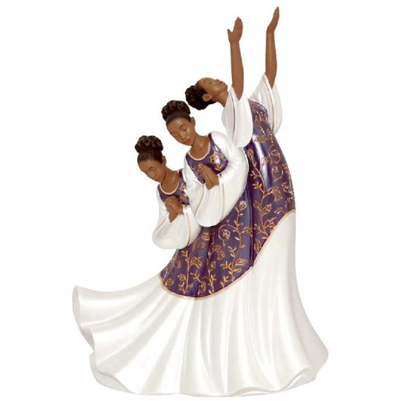 Giving Praise in Purple African American Woman Dancer Trio 9.25" high