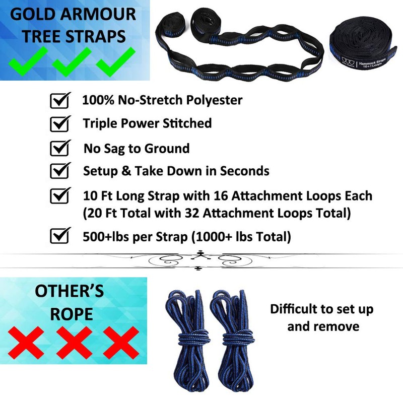 Gold Armour Camping Hammock with Bug Net - XL Double