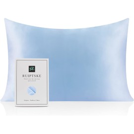 Oeko-TEX® Certified Silk Pillowcase for 100% Silk 22 Momme Pillow Case for Hair and Skin, Anti Aging, Anti Dust Mite (40 x 60 cm, Light Blue)