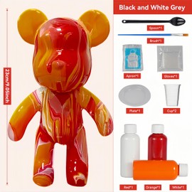 YONXID DIY Fluid Bear Painting Kit - Creative Home Decor Handcrafted Teddy Bear, Bearbrick Figure, and Bears to Paint Dolls for Birthday & Valentine's Day Gifts (9.05 Inches, Bear)
