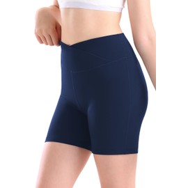 MEJING Teen Girls Athletic Bike Shorts Size 14-16, Navy Blue Volleyball Yoga Short Cross Over, Youth Gymnastics Cheer Shorts