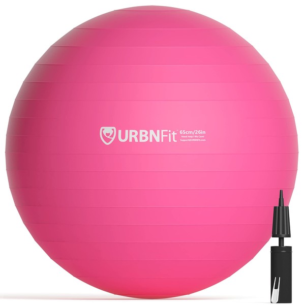 URBNFit Exercise Ball - Yoga Ball for Workout, Pilates, Pregnancy, Stability - Swiss Balance Ball w/Pump - Fitness Ball Chair for Office, Home Gym, Labor- Pink, 34 in