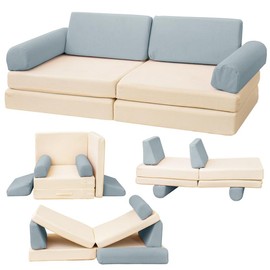 Lamerge Nugget Couch, Modular Play Couch, for kid 3+ years old Couch for Playroom,Sofa Couch, 5 Seconds Instant Expansion, Corduroy Fabric - Color: Cyan