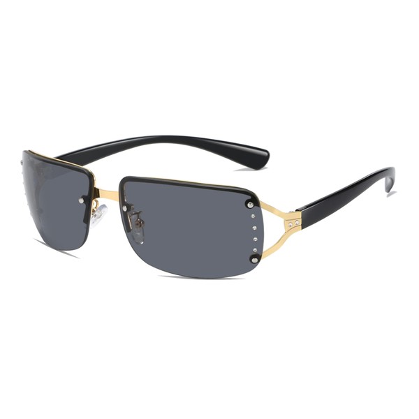 Long Keeper Rimless Rectangle Sunglasses Womens Mens Metal Y2K Style